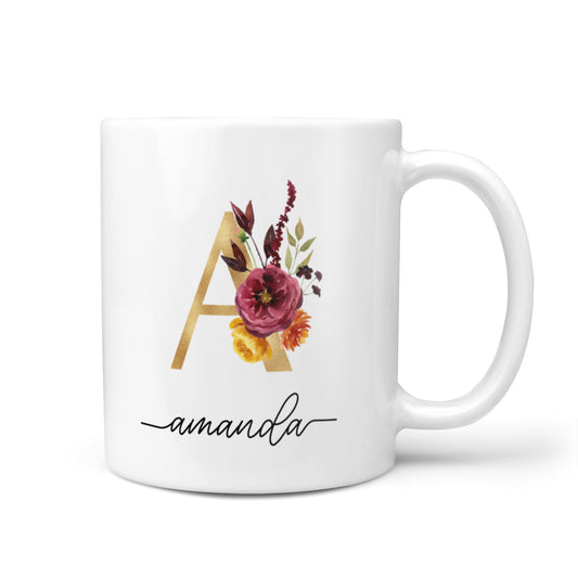 Autumn Watercolour Flowers with Initial 10oz Mug