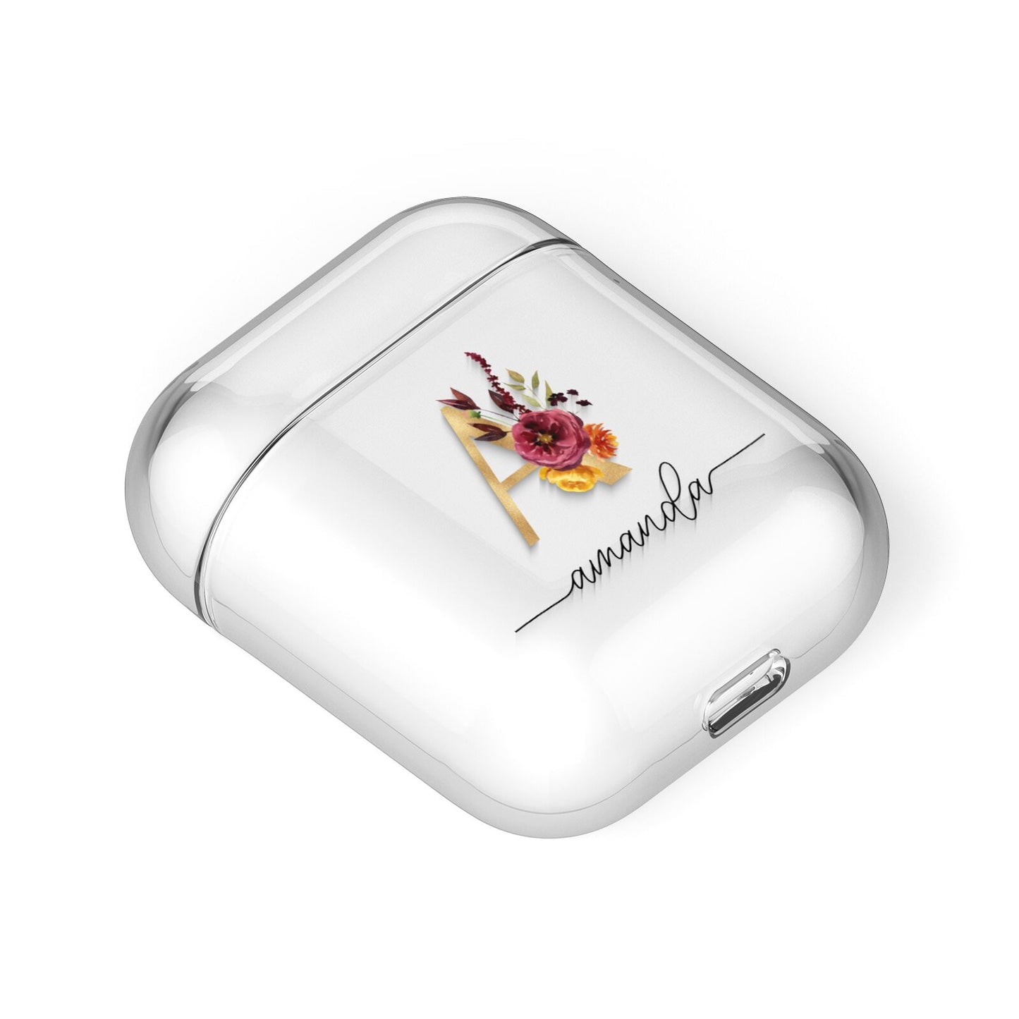 Autumn Watercolour Flowers with Initial AirPods Case Laid Flat
