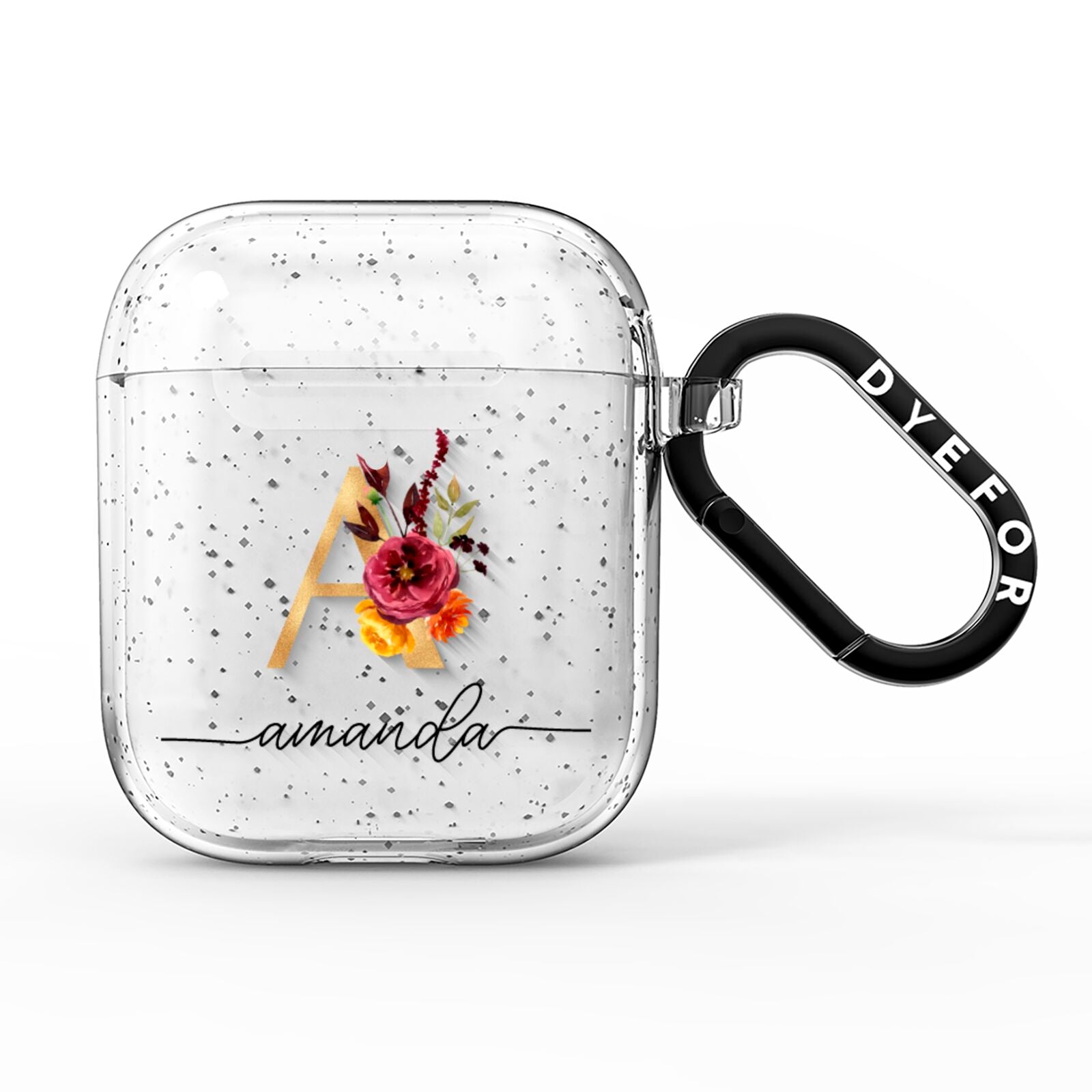 Autumn Watercolour Flowers with Initial AirPods Glitter Case