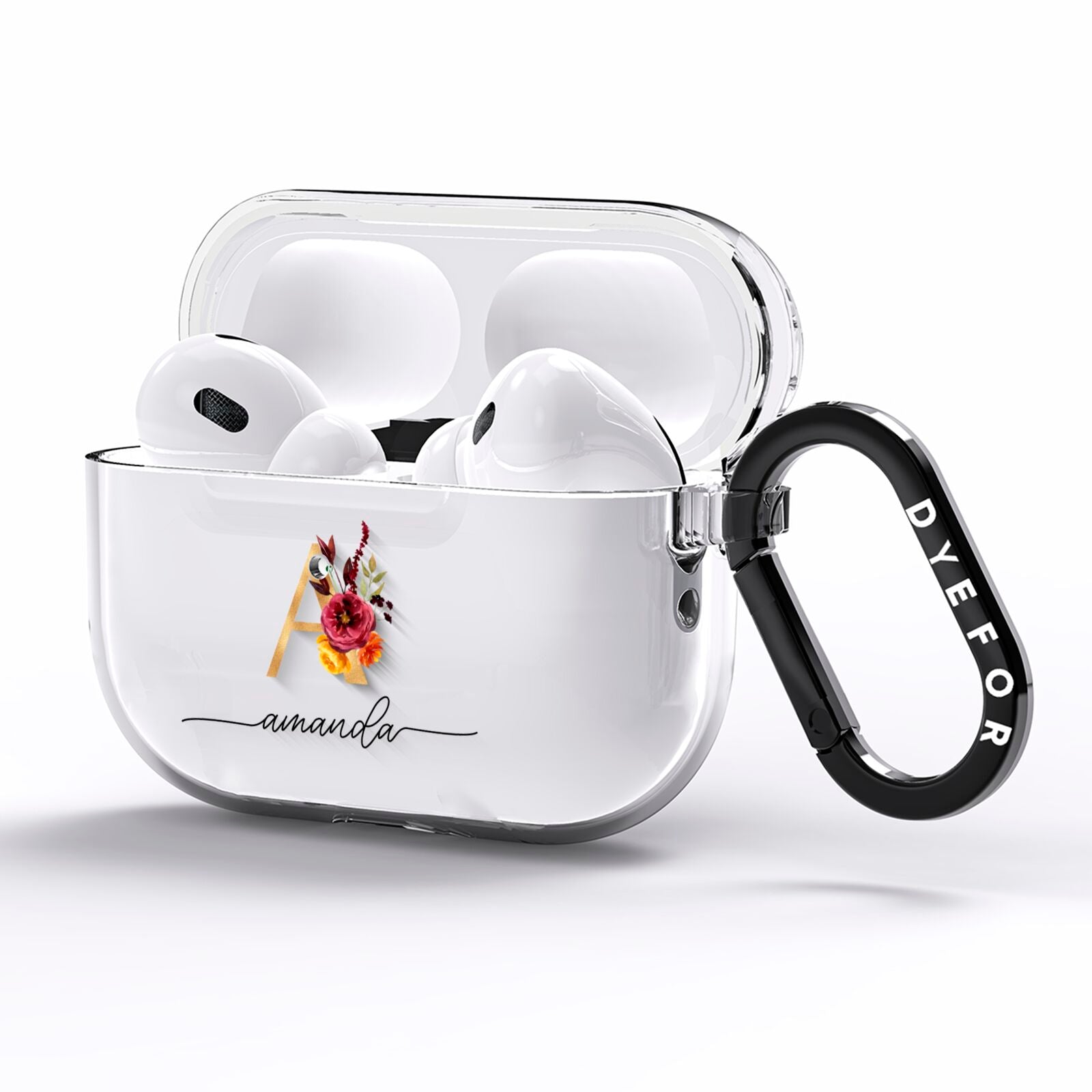 Autumn Watercolour Flowers with Initial AirPods Pro Clear Case Side Image
