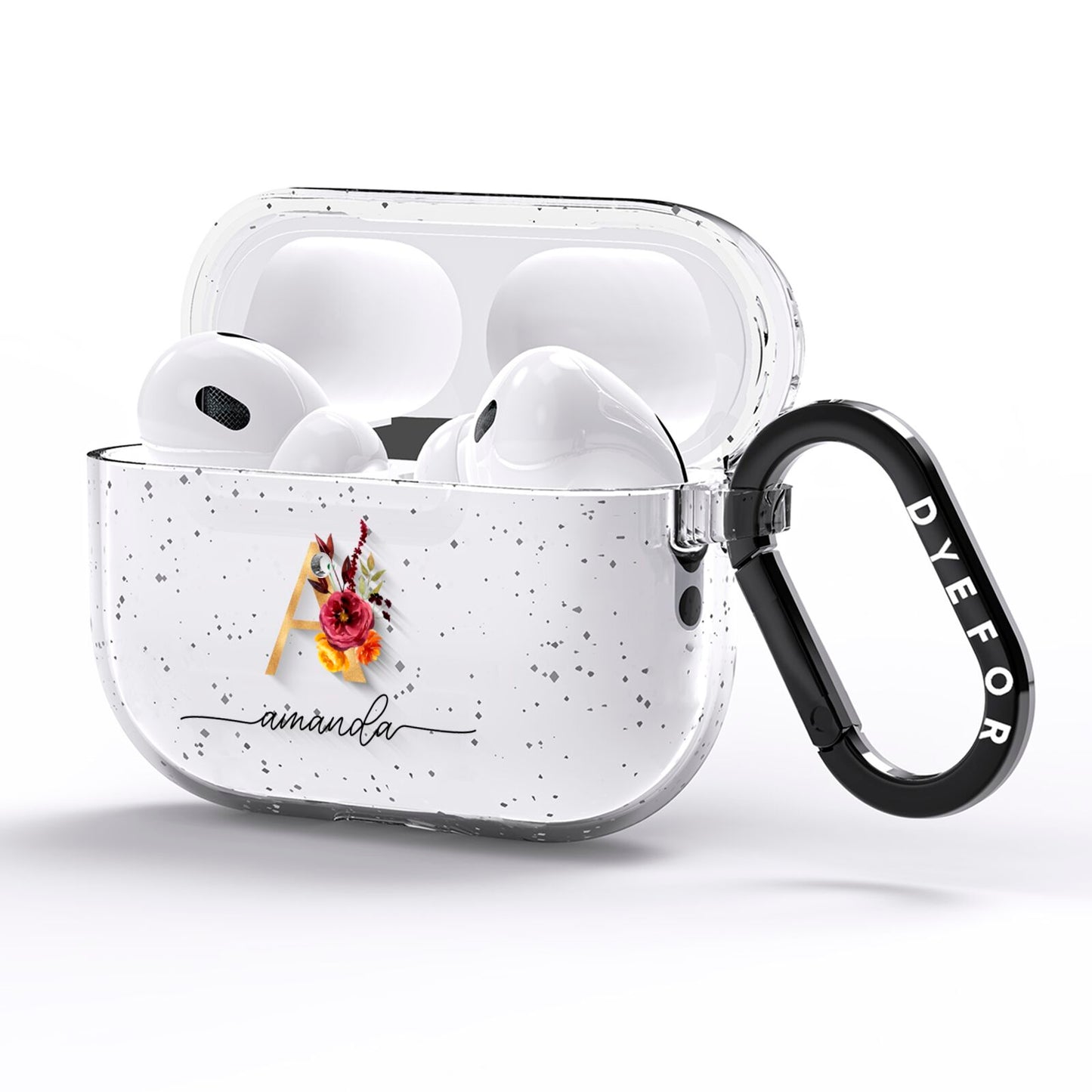 Autumn Watercolour Flowers with Initial AirPods Pro Glitter Case Side Image