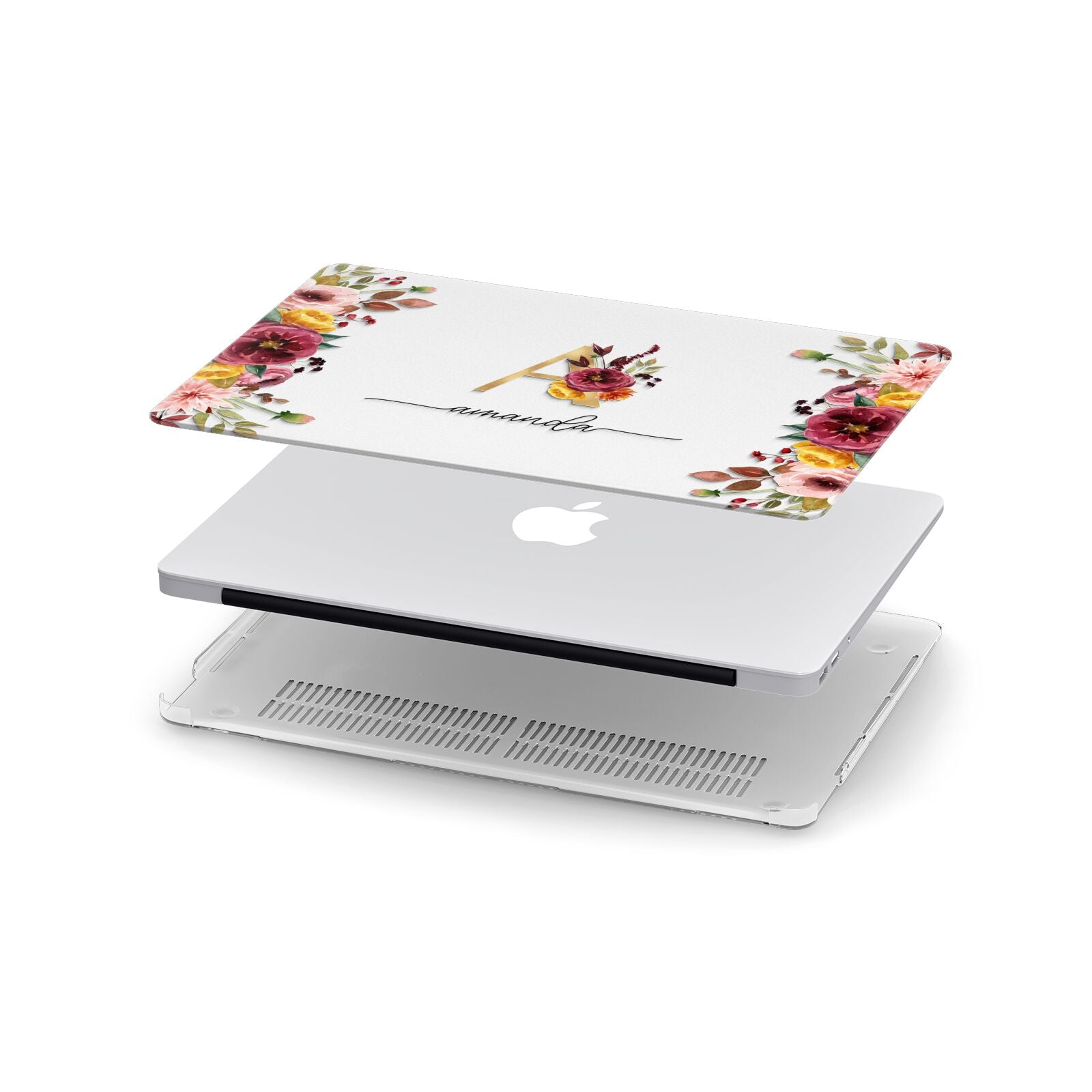 Autumn Watercolour Flowers with Initial Apple MacBook Case in Detail