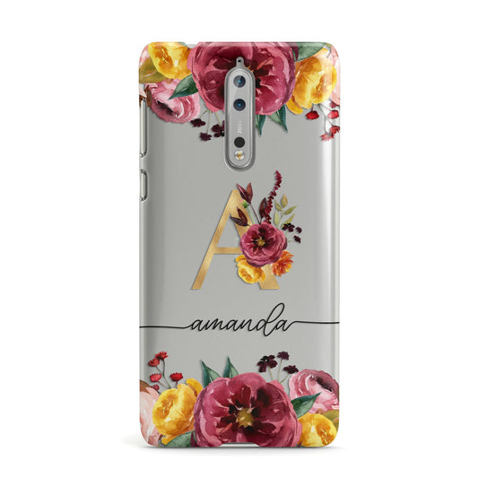 Autumn Watercolour Flowers with Initial Nokia Case