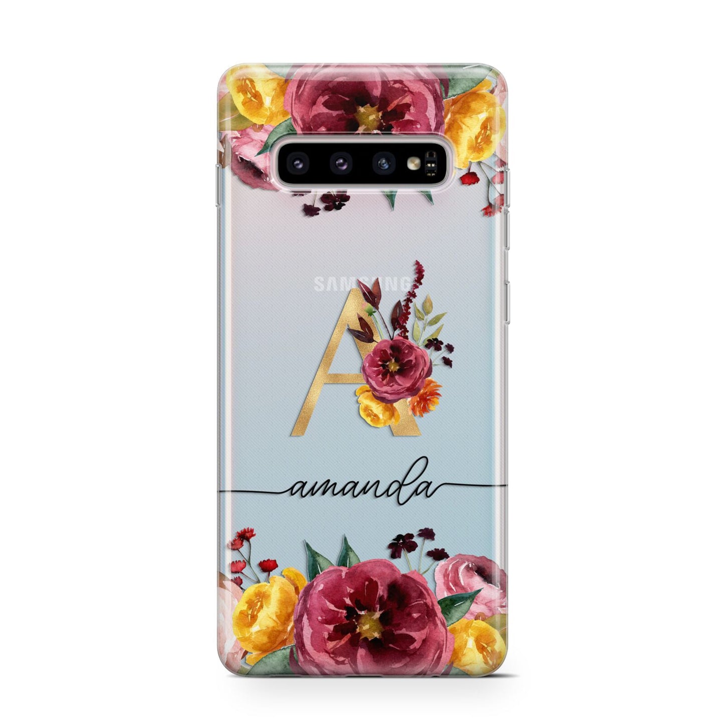 Autumn Watercolour Flowers with Initial Protective Samsung Galaxy Case