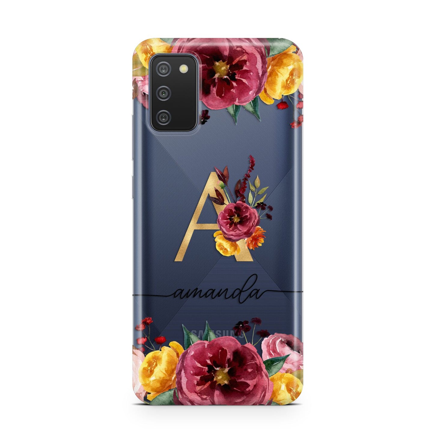 Autumn Watercolour Flowers with Initial Samsung A02s Case