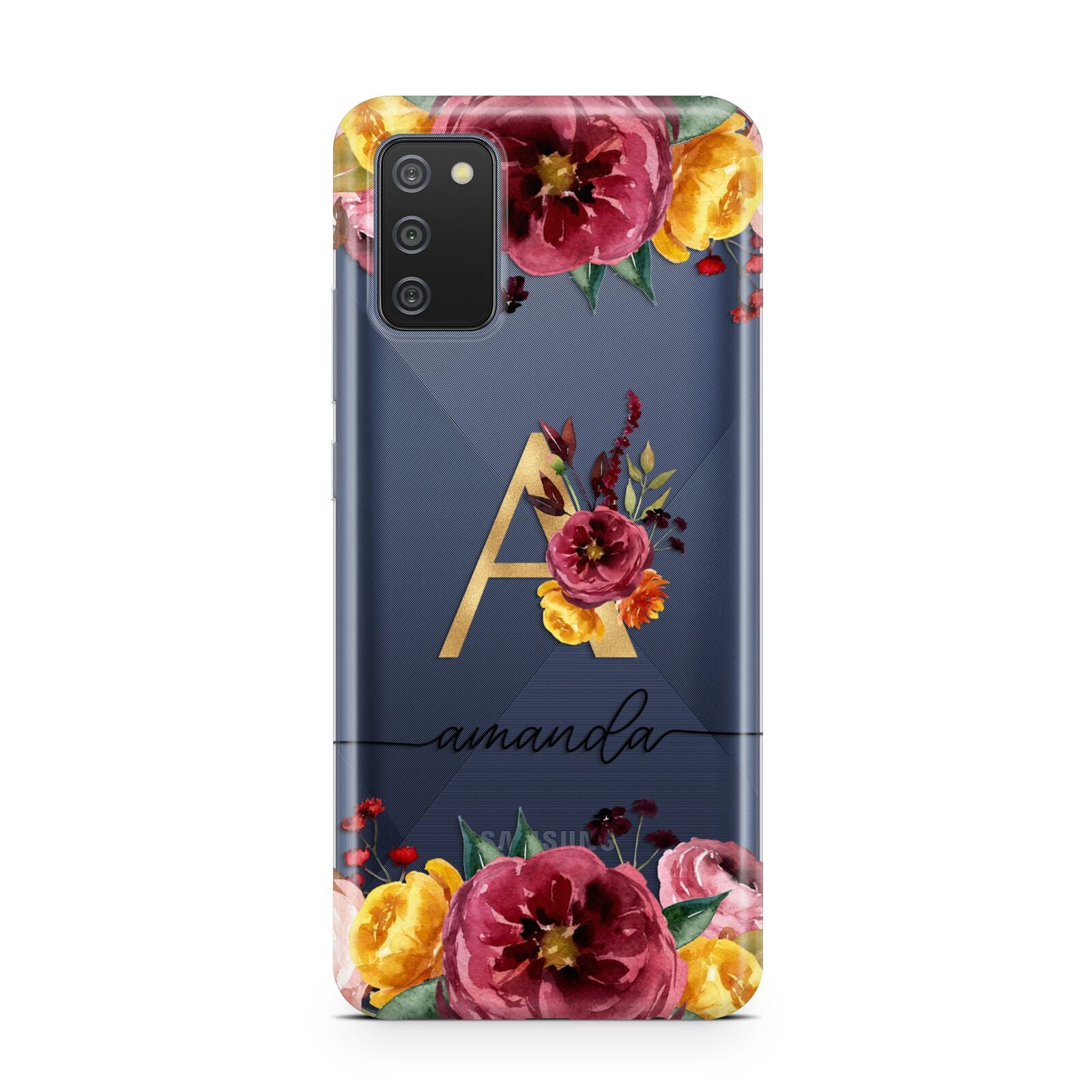 Autumn Watercolour Flowers with Initial Samsung A02s Case