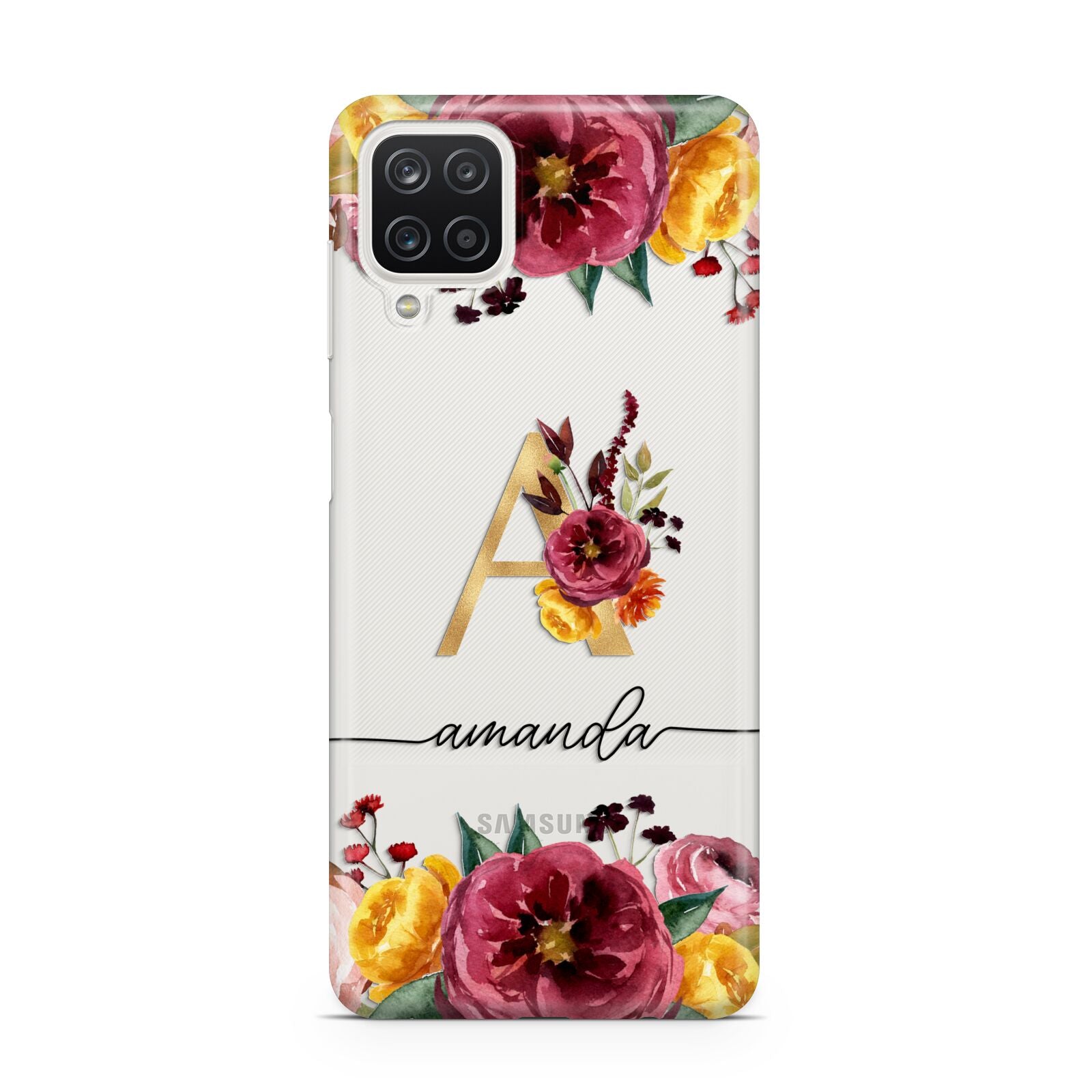 Autumn Watercolour Flowers with Initial Samsung A12 Case