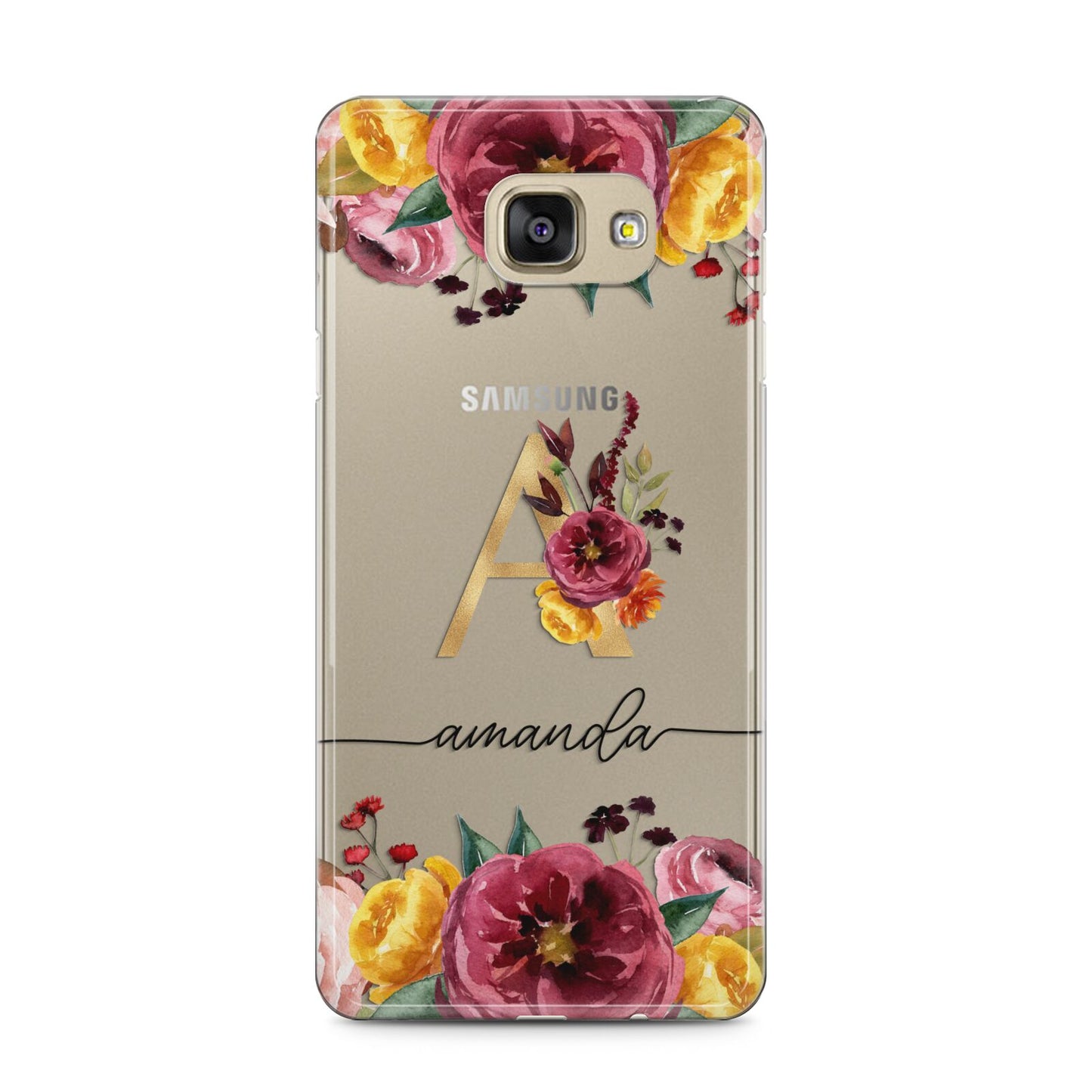 Autumn Watercolour Flowers with Initial Samsung Galaxy A5 2016 Case on gold phone