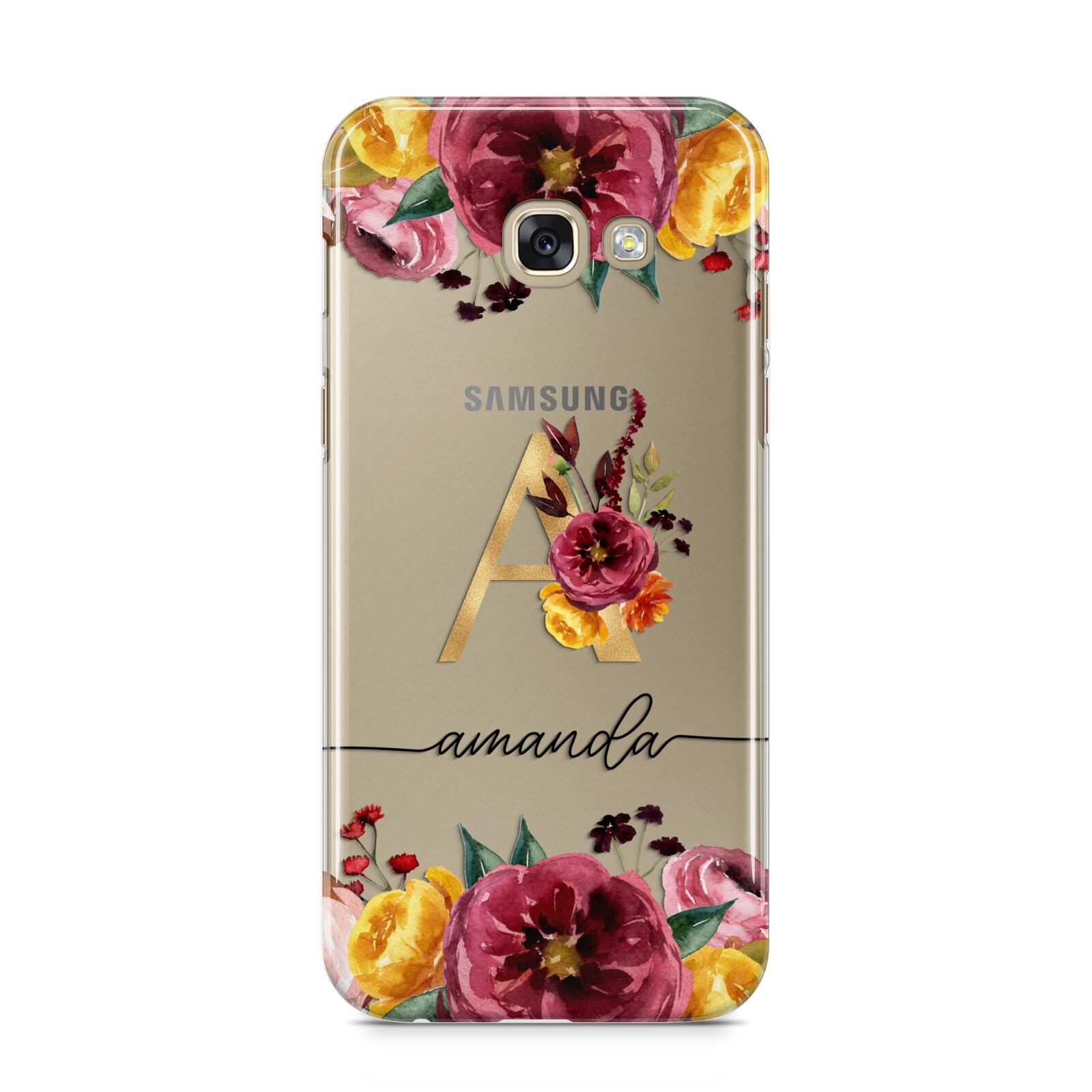 Autumn Watercolour Flowers with Initial Samsung Galaxy A5 2017 Case on gold phone