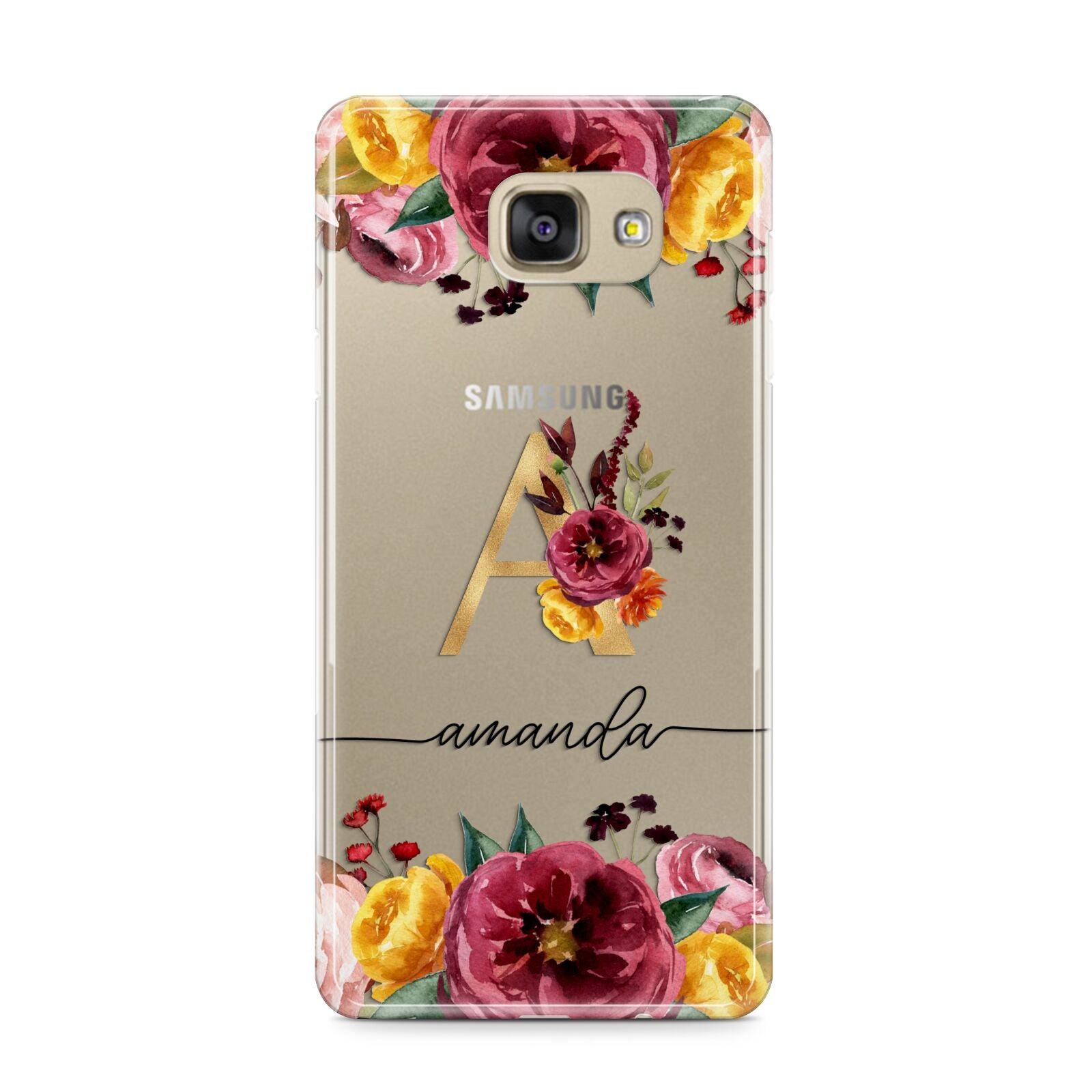 Autumn Watercolour Flowers with Initial Samsung Galaxy A9 2016 Case on gold phone