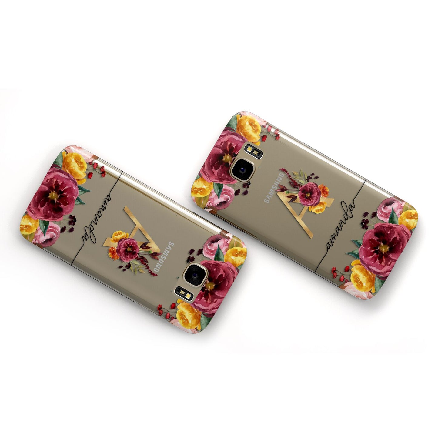 Autumn Watercolour Flowers with Initial Samsung Galaxy Case Flat Overview