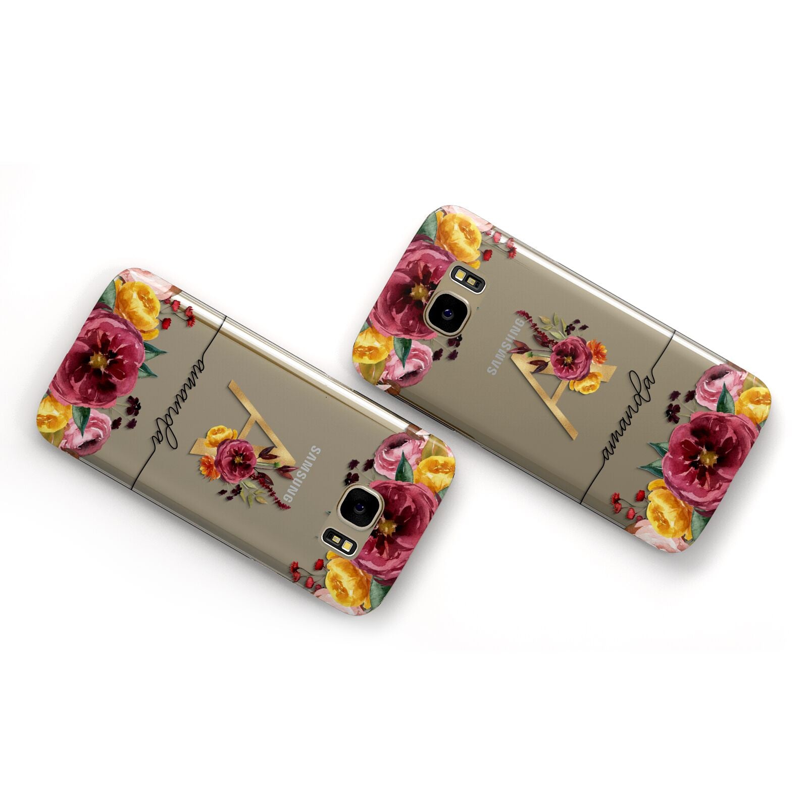 Autumn Watercolour Flowers with Initial Samsung Galaxy Case Flat Overview