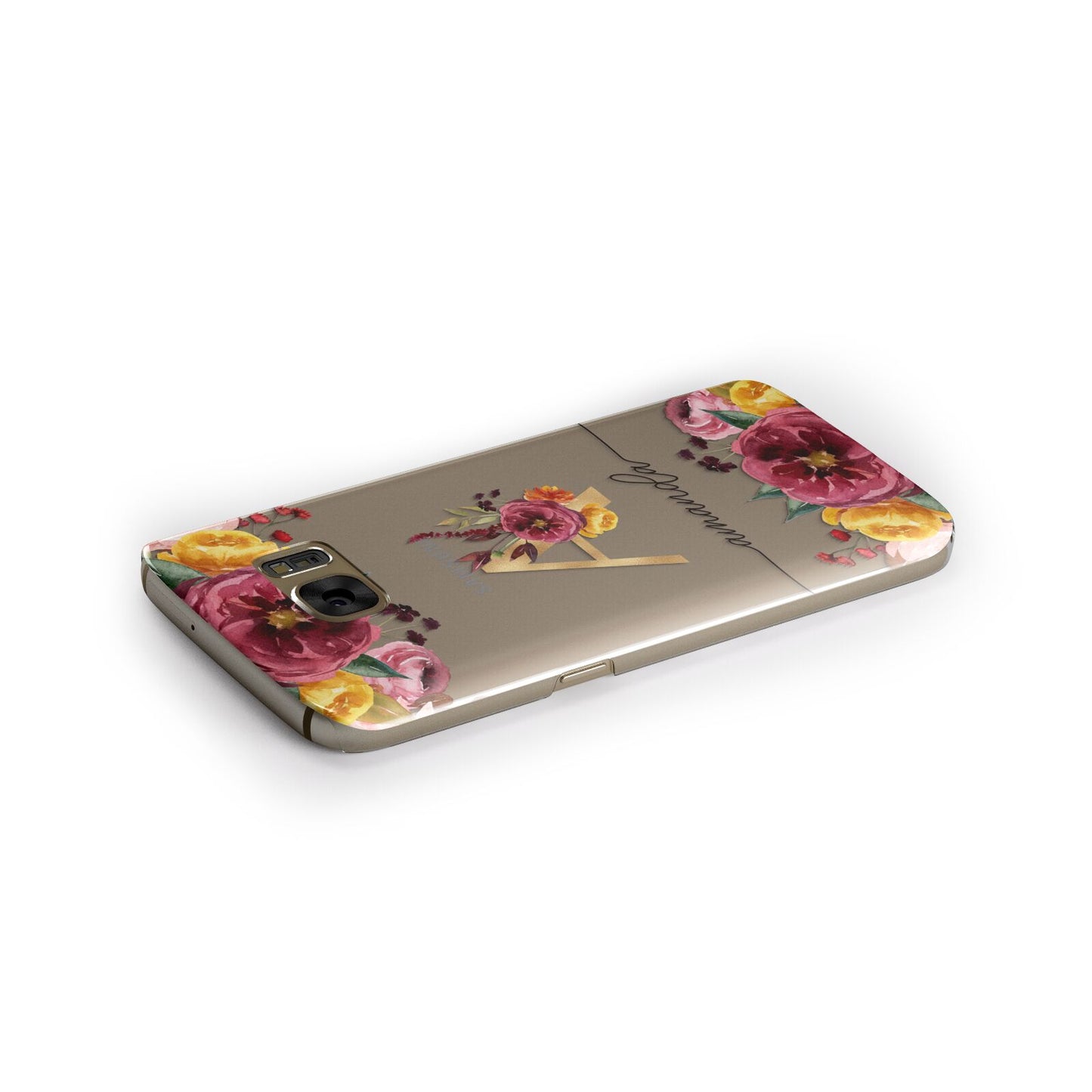 Autumn Watercolour Flowers with Initial Samsung Galaxy Case Side Close Up