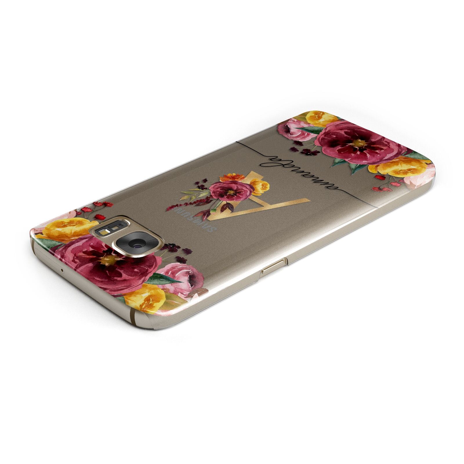 Autumn Watercolour Flowers with Initial Samsung Galaxy Case Top Cutout