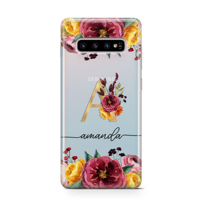 Autumn Watercolour Flowers with Initial Samsung Galaxy S10 Case