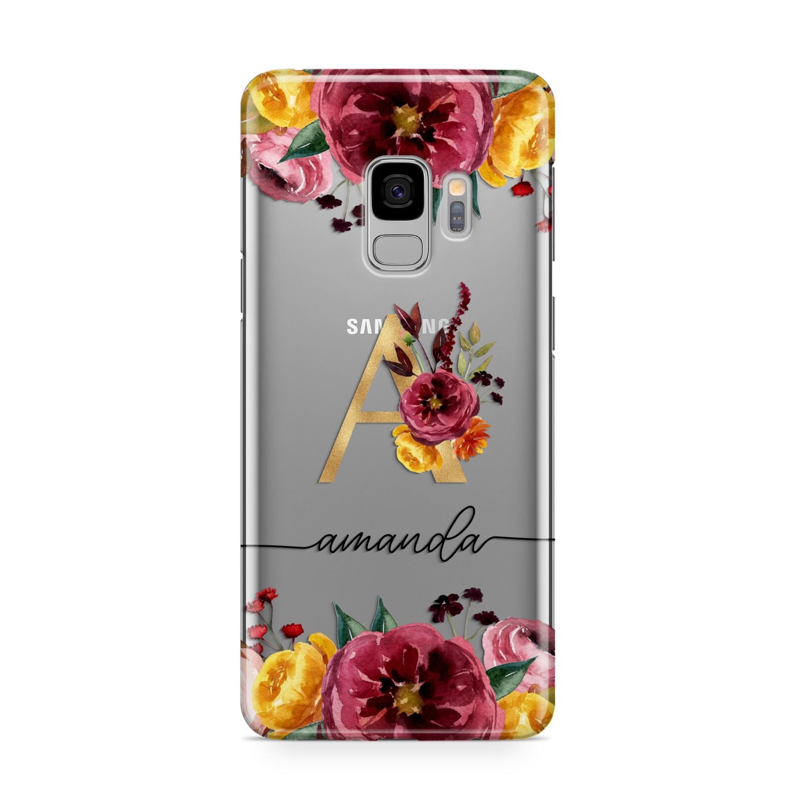 Autumn Watercolour Flowers with Initial Samsung Galaxy S9 Case