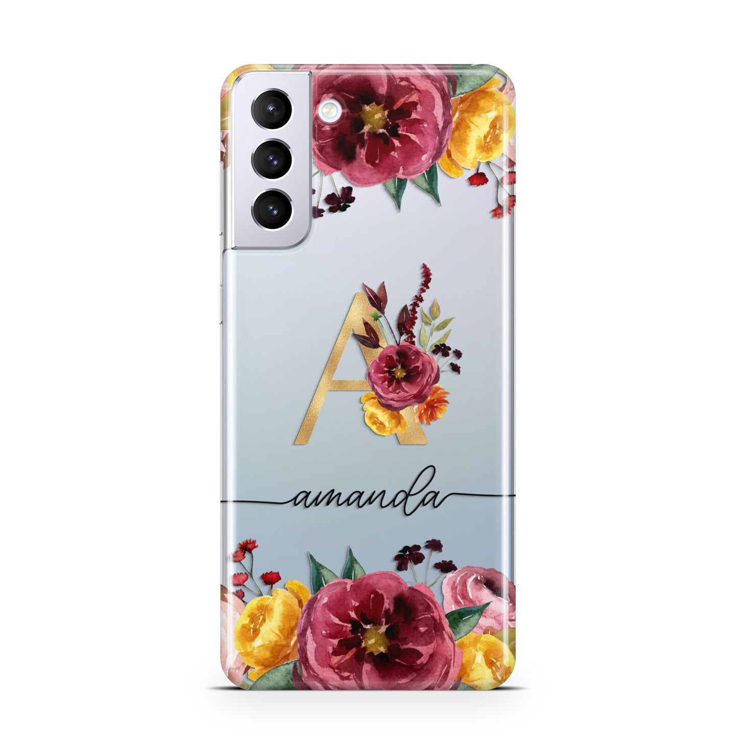 Autumn Watercolour Flowers with Initial Samsung S21 Plus Phone Case
