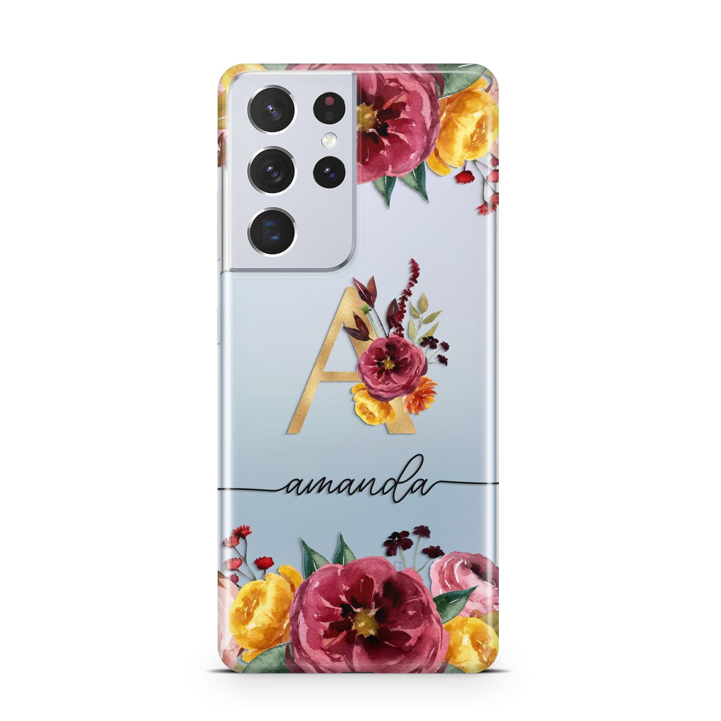 Autumn Watercolour Flowers with Initial Samsung S21 Ultra Case