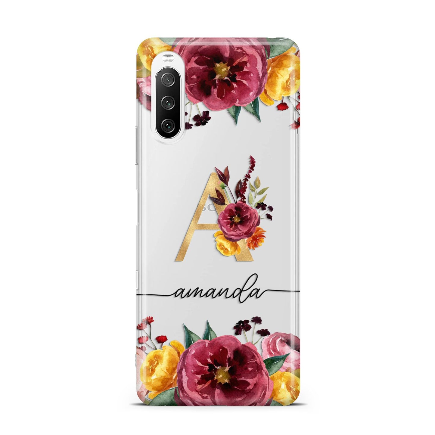 Autumn Watercolour Flowers with Initial Sony Xperia 10 III Case