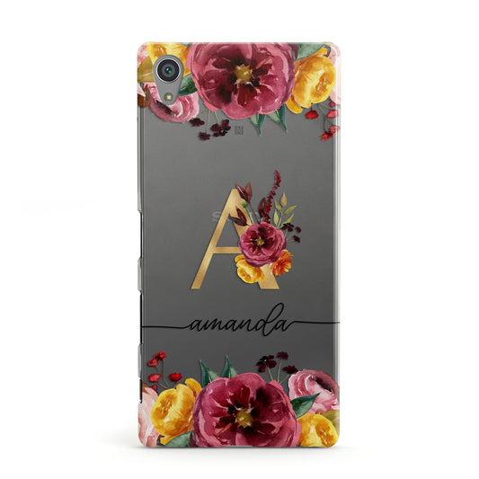 Autumn Watercolour Flowers with Initial Sony Xperia Case