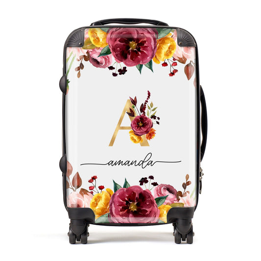 Autumn Watercolour Flowers with Initial Suitcase