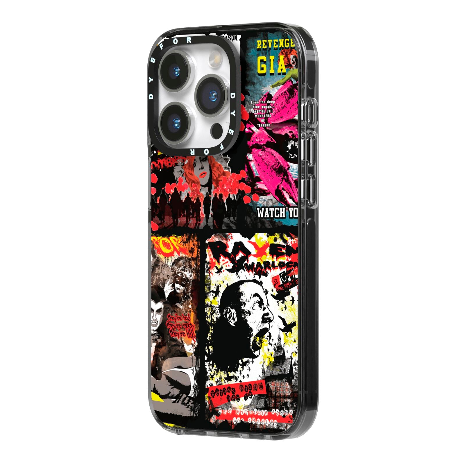 B Movie Posters iPhone 14 Pro Black Impact Case Side Angle on Silver phone