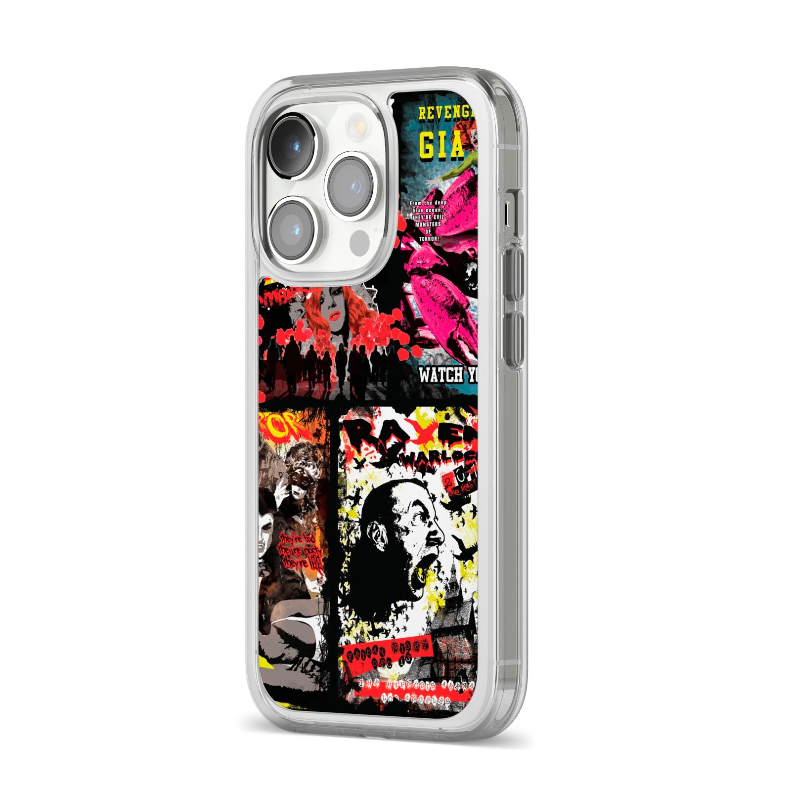 B Movie Posters iPhone 14 Pro Clear Tough Case Silver Angled Image