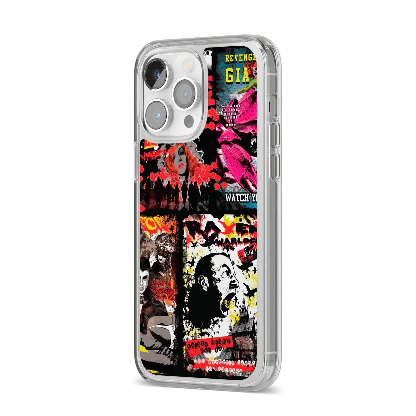 B Movie Posters iPhone 14 Pro Max Clear Tough Case Silver Angled Image