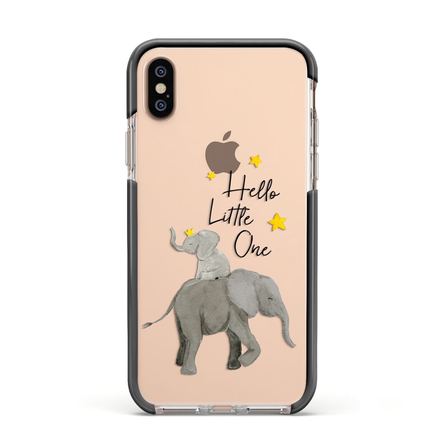 Baby Elephant Apple iPhone Xs Impact Case Black Edge on Gold Phone