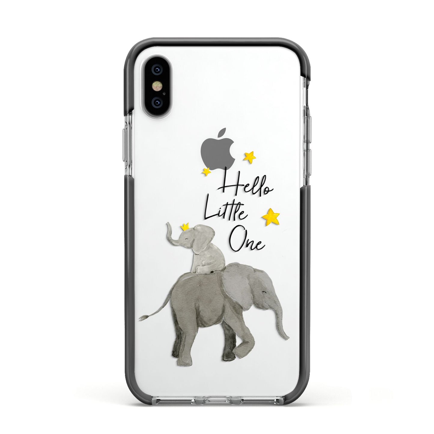 Baby Elephant Apple iPhone Xs Impact Case Black Edge on Silver Phone