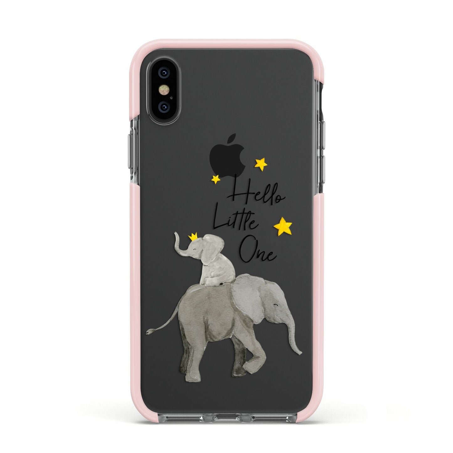 Baby Elephant Apple iPhone Xs Impact Case Pink Edge on Black Phone