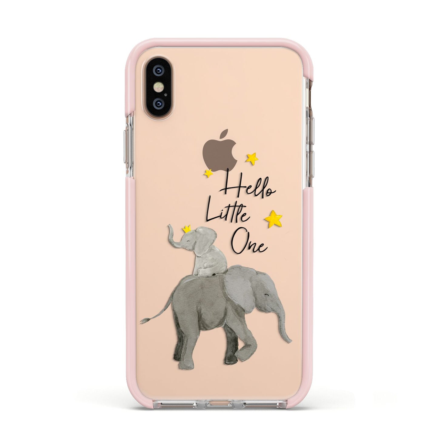 Baby Elephant Apple iPhone Xs Impact Case Pink Edge on Gold Phone