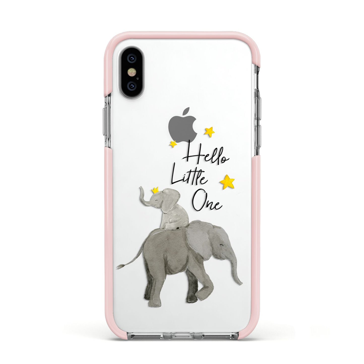 Baby Elephant Apple iPhone Xs Impact Case Pink Edge on Silver Phone