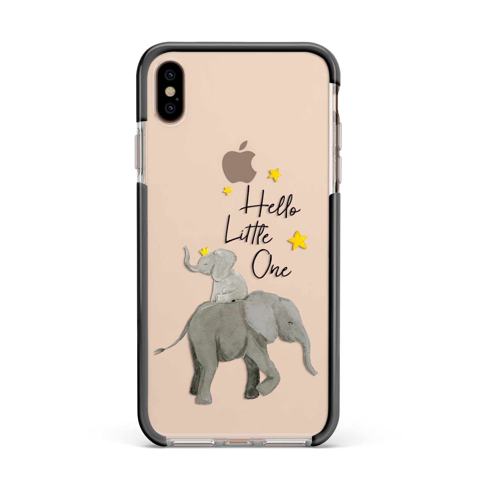Baby Elephant Apple iPhone Xs Max Impact Case Black Edge on Gold Phone