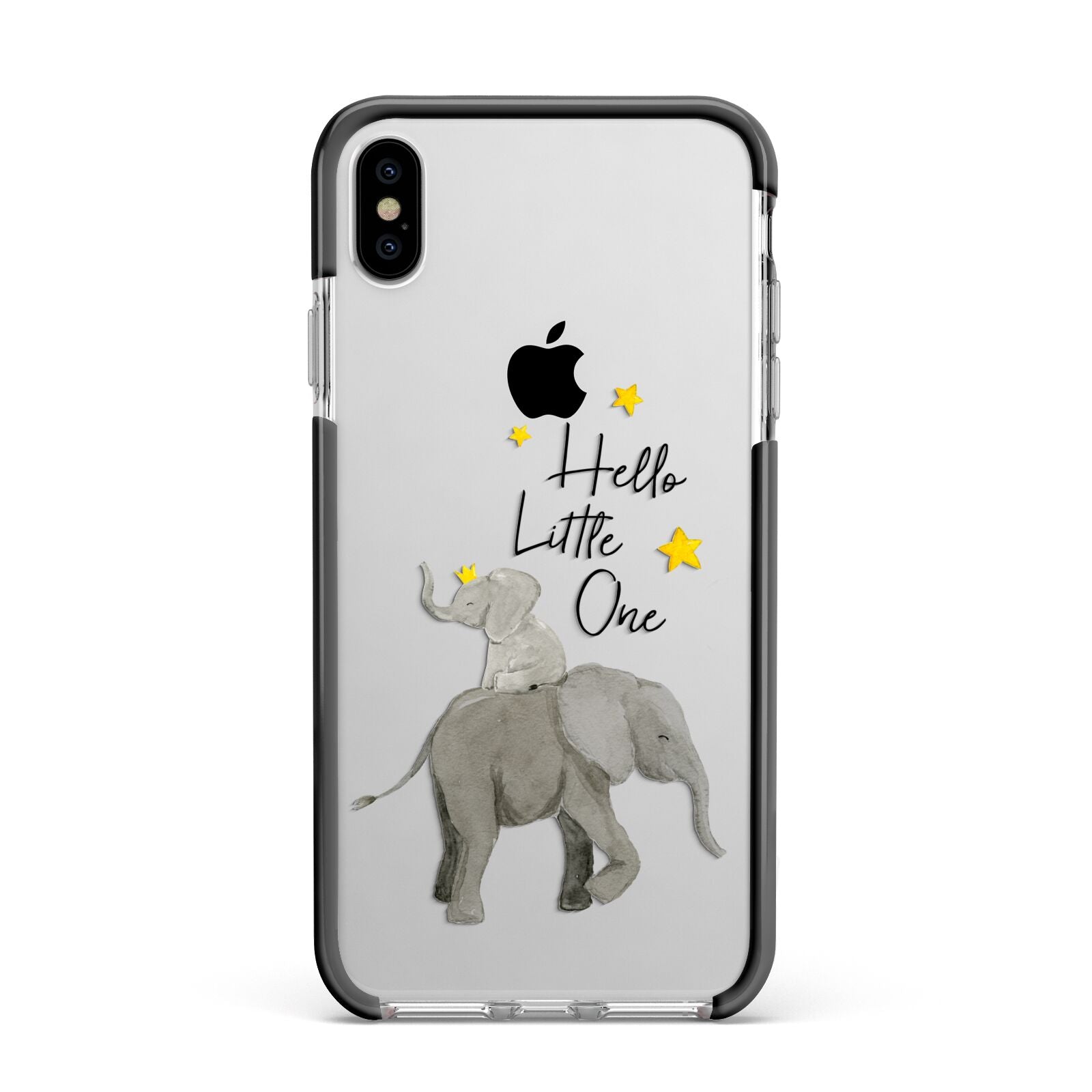 Baby Elephant Apple iPhone Xs Max Impact Case Black Edge on Silver Phone