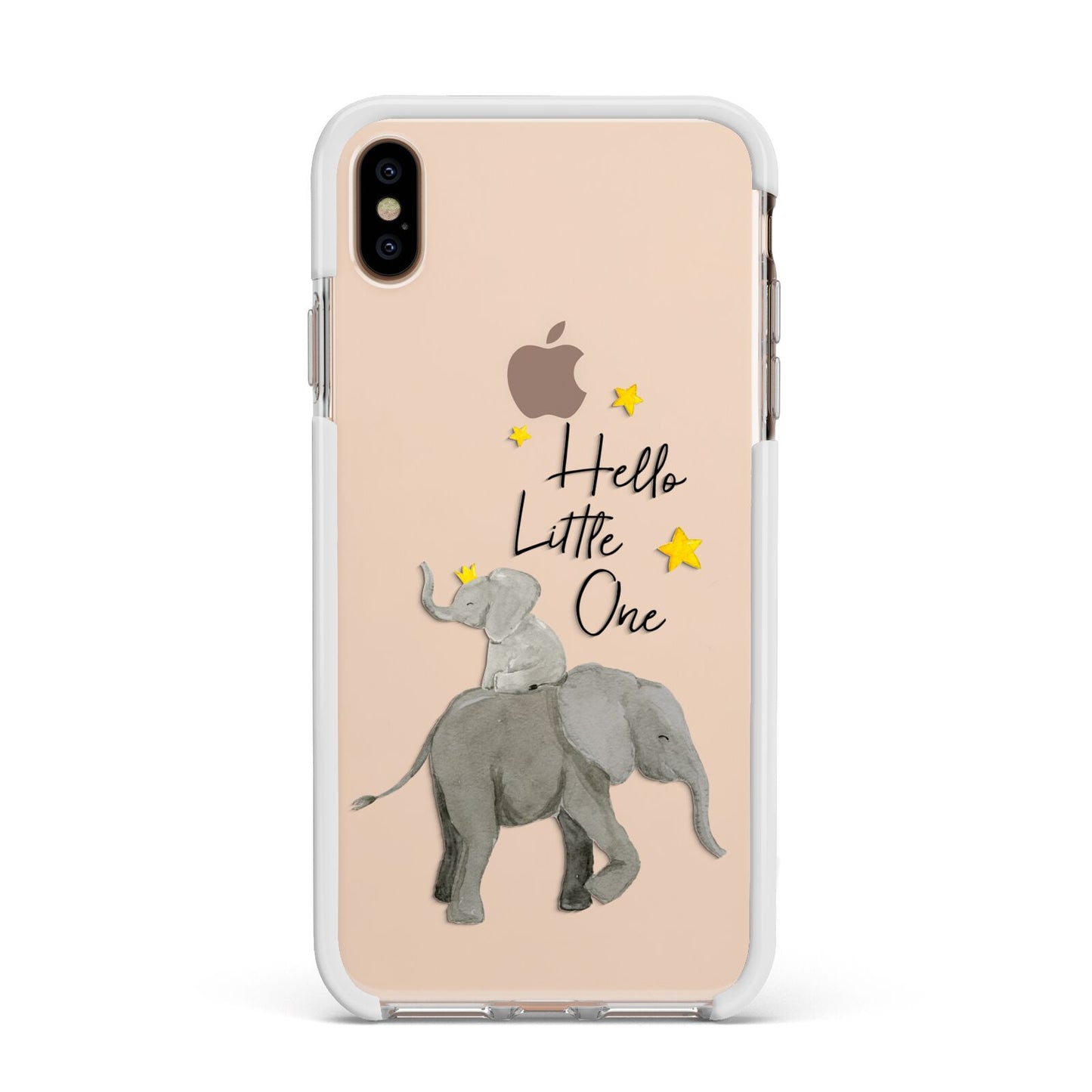 Baby Elephant Apple iPhone Xs Max Impact Case White Edge on Gold Phone