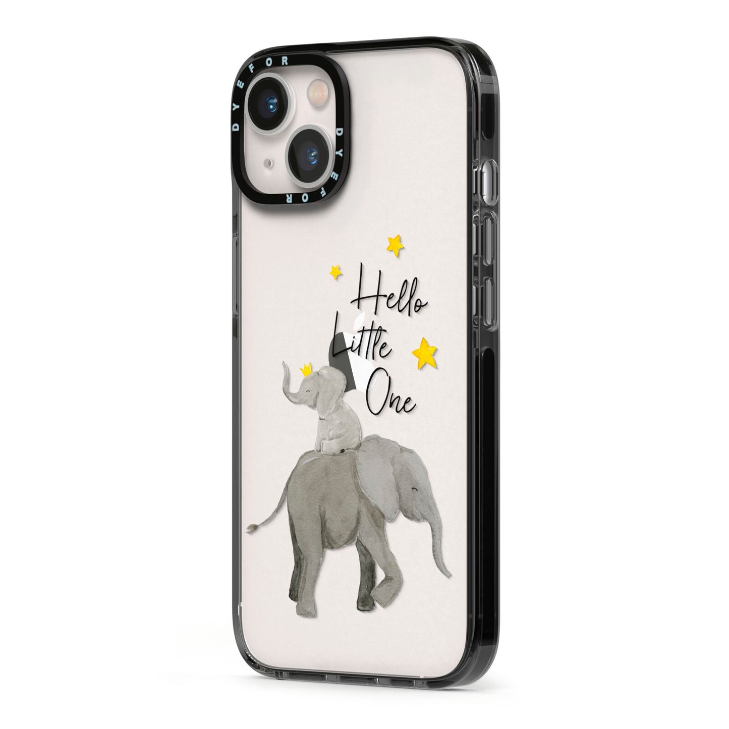 Baby Elephant iPhone 13 Black Impact Case Side Angle on Silver phone