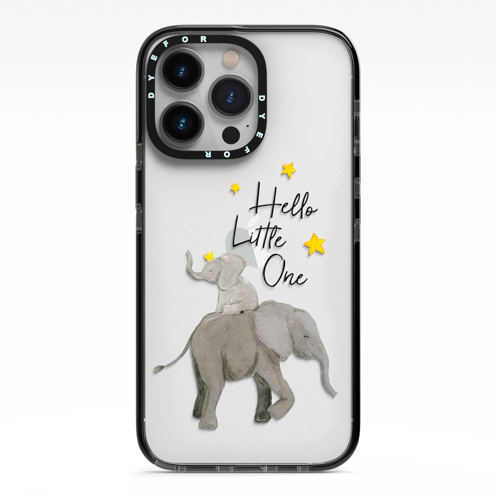 Baby Elephant iPhone 13 Pro Black Impact Case on Silver phone