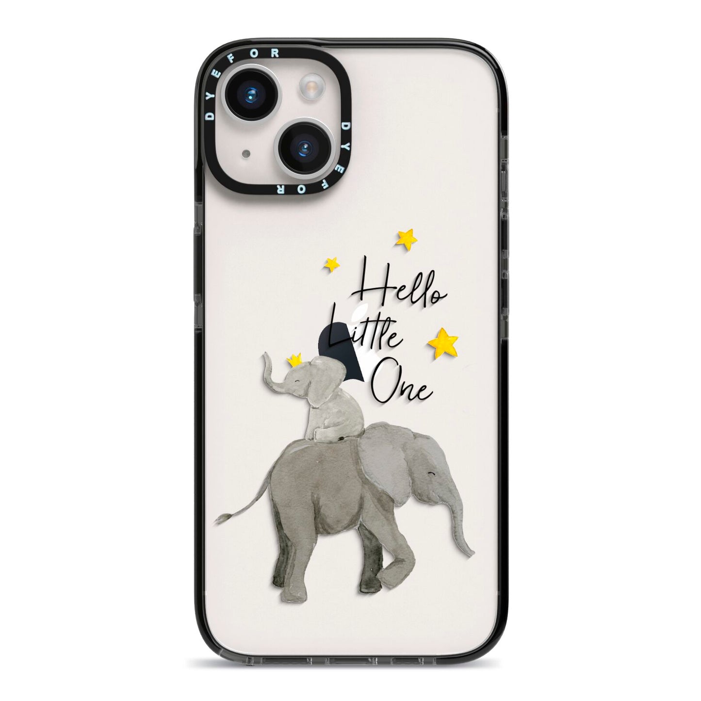 Baby Elephant iPhone 14 Black Impact Case on Silver phone