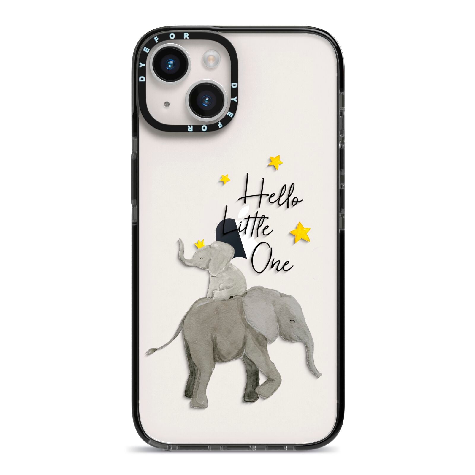 Baby Elephant iPhone 14 Black Impact Case on Silver phone