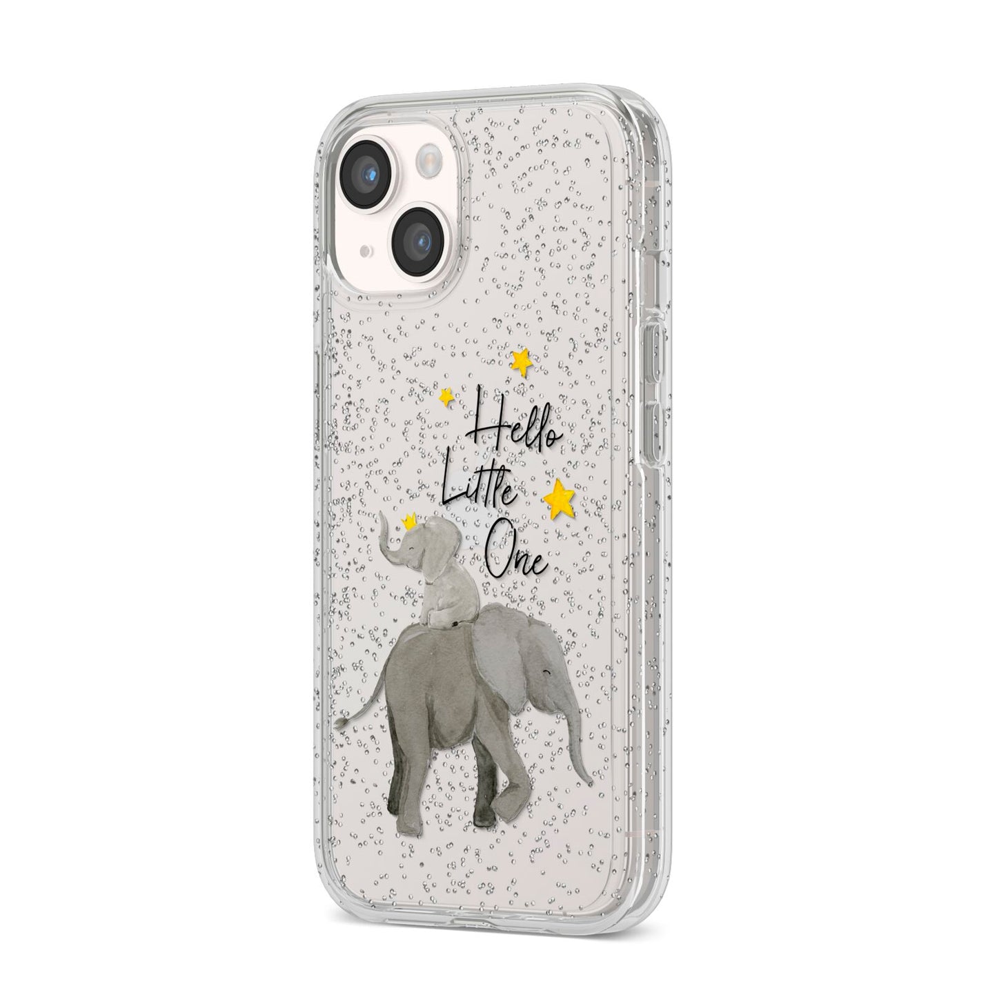 Baby Elephant iPhone 14 Glitter Tough Case Starlight Angled Image