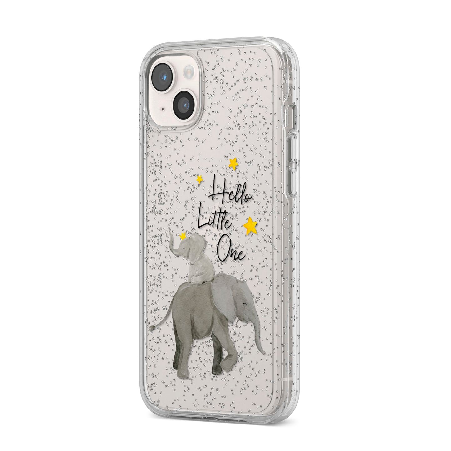 Baby Elephant iPhone 14 Plus Glitter Tough Case Starlight Angled Image