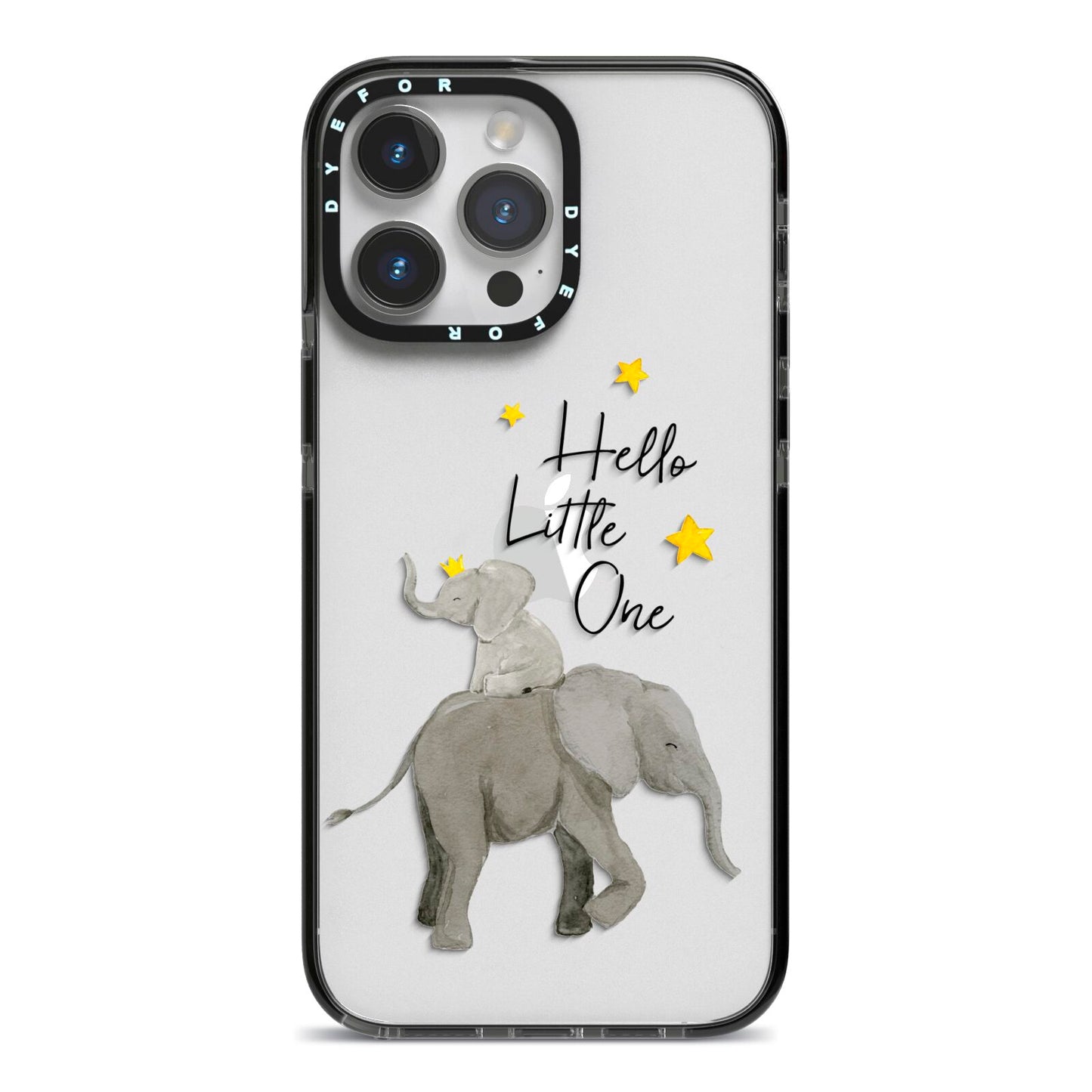 Baby Elephant iPhone 14 Pro Max Black Impact Case on Silver phone