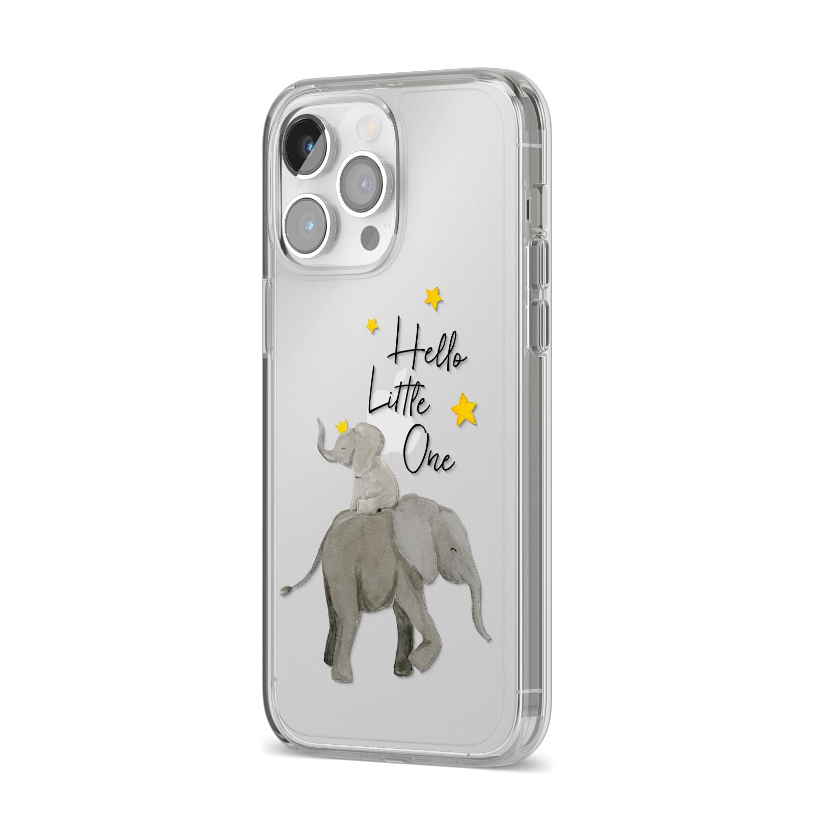 Baby Elephant iPhone 14 Pro Max Clear Tough Case Silver Angled Image