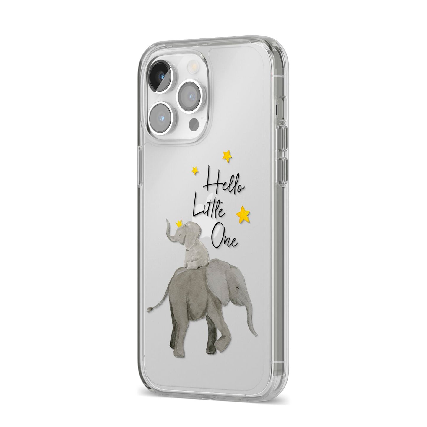 Baby Elephant iPhone 14 Pro Max Clear Tough Case Silver Angled Image