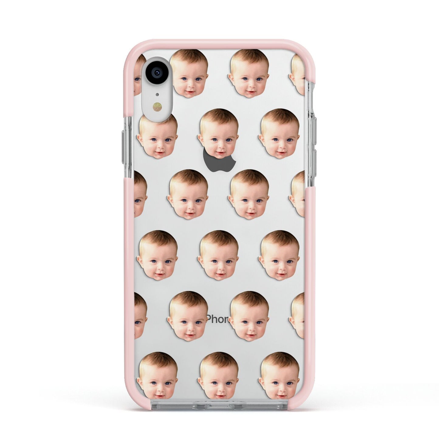 Baby Face Apple iPhone XR Impact Case Pink Edge on Silver Phone