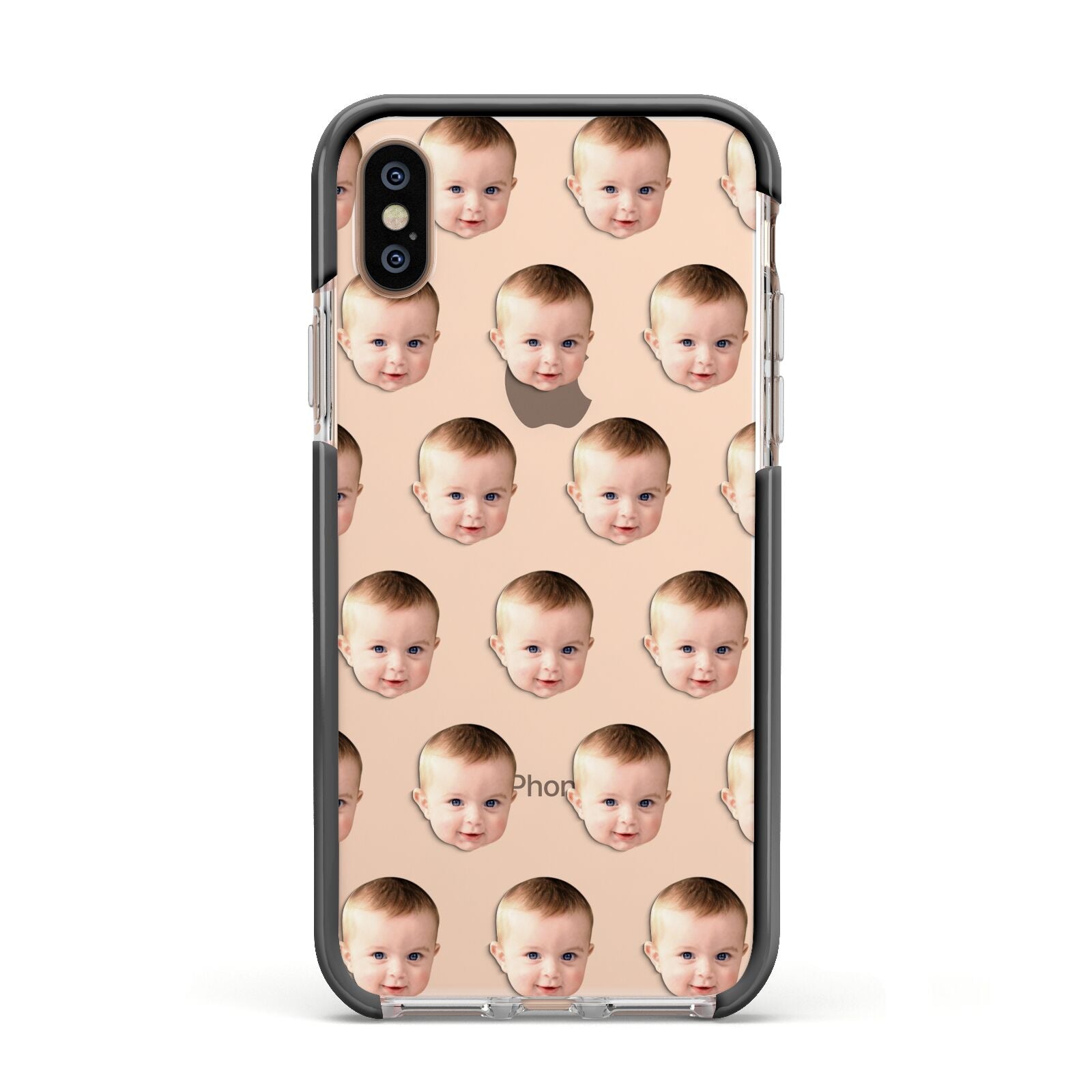 Baby Face Apple iPhone Xs Impact Case Black Edge on Gold Phone