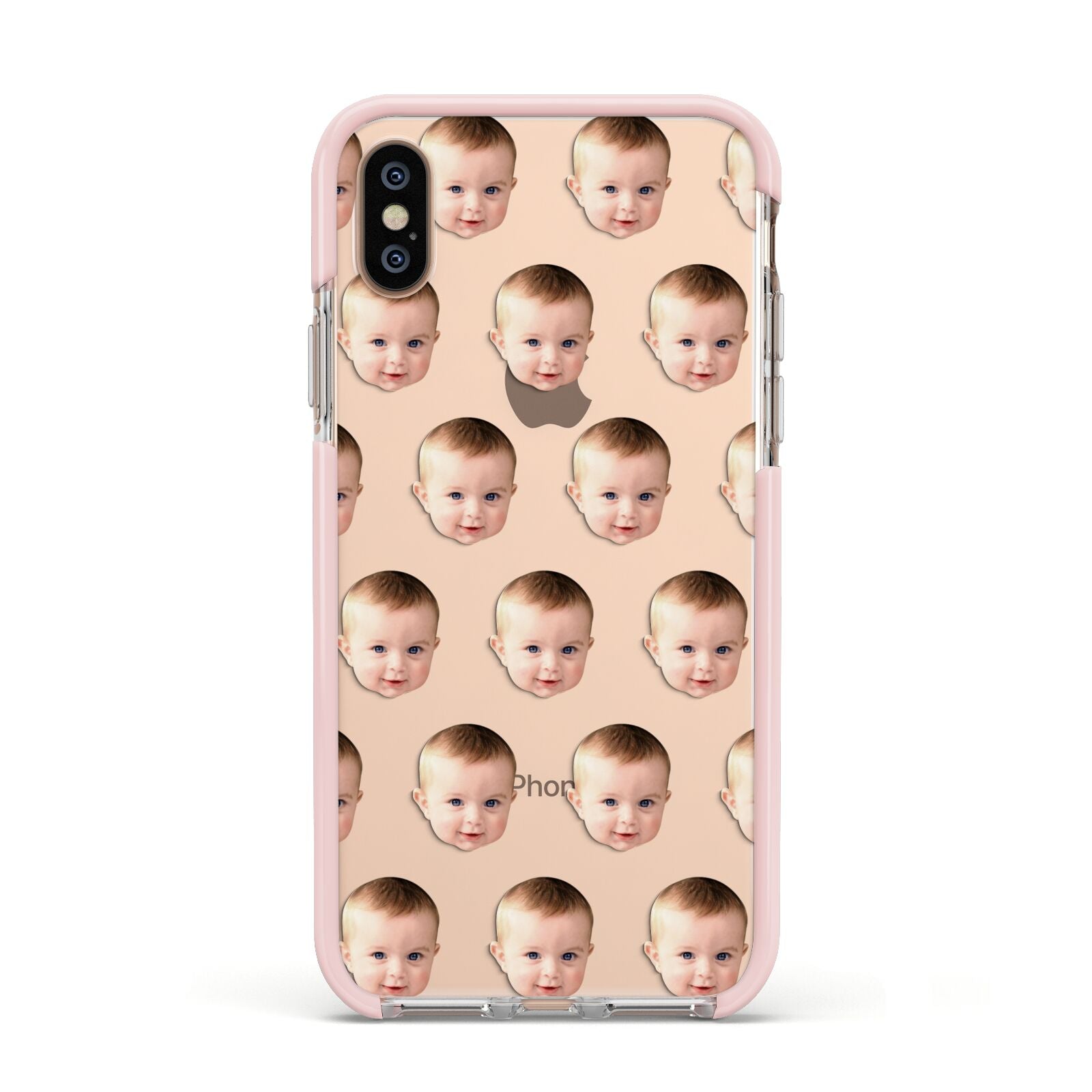 Baby Face Apple iPhone Xs Impact Case Pink Edge on Gold Phone