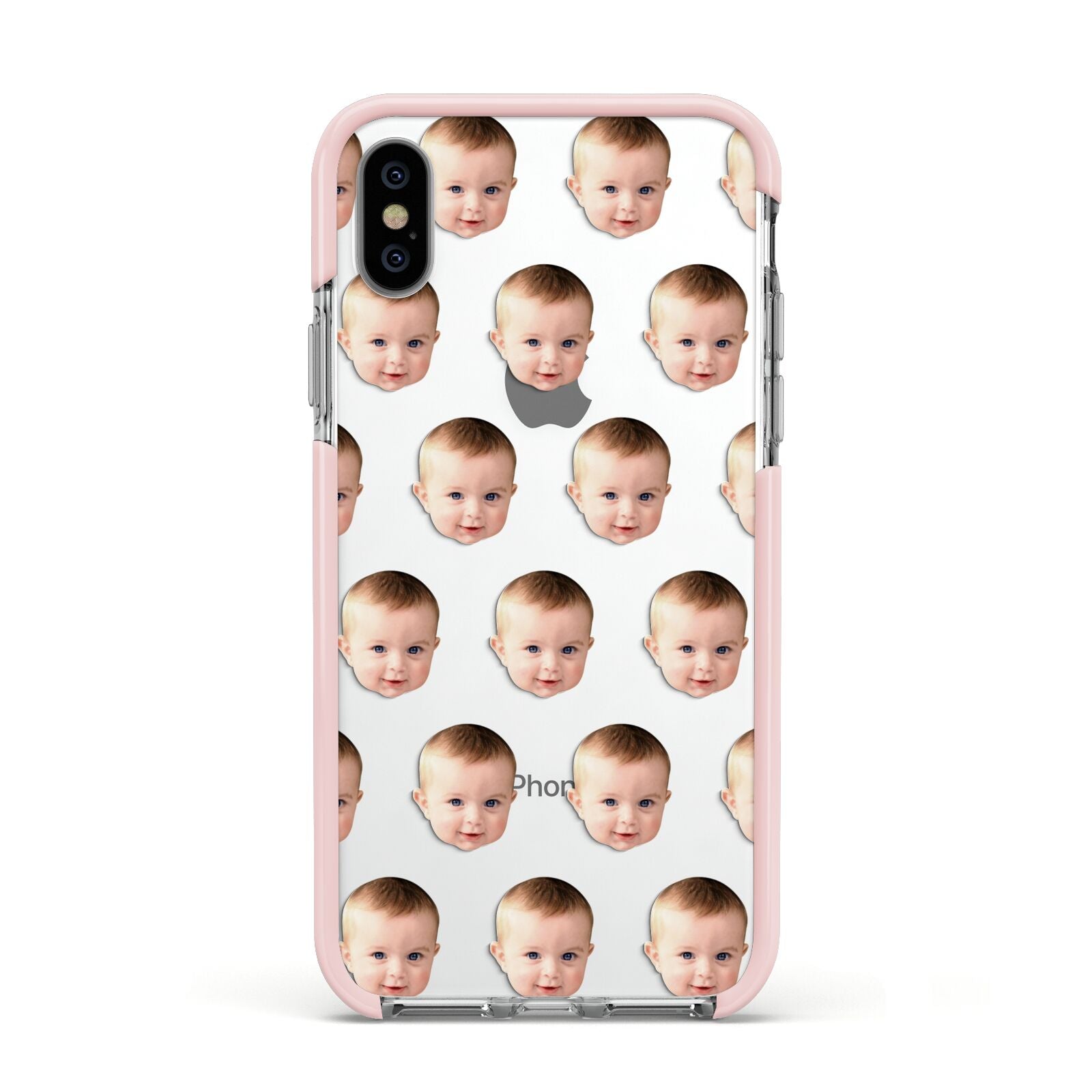 Baby Face Apple iPhone Xs Impact Case Pink Edge on Silver Phone