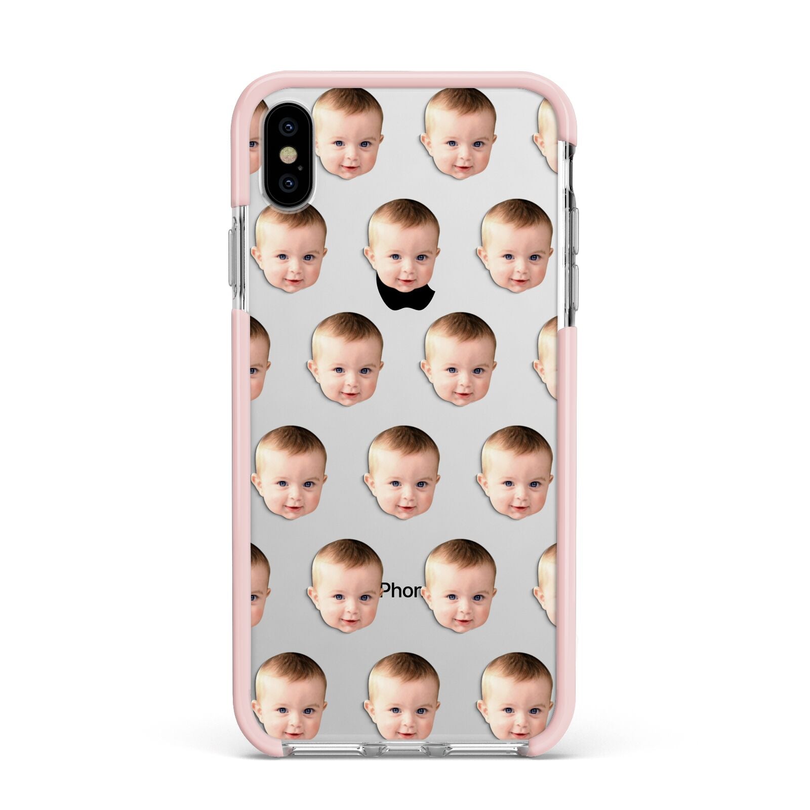 Baby Face Apple iPhone Xs Max Impact Case Pink Edge on Silver Phone